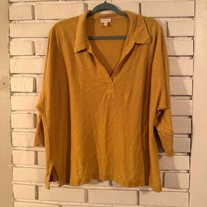 Garnet Hill Yellow Linen Popover Top